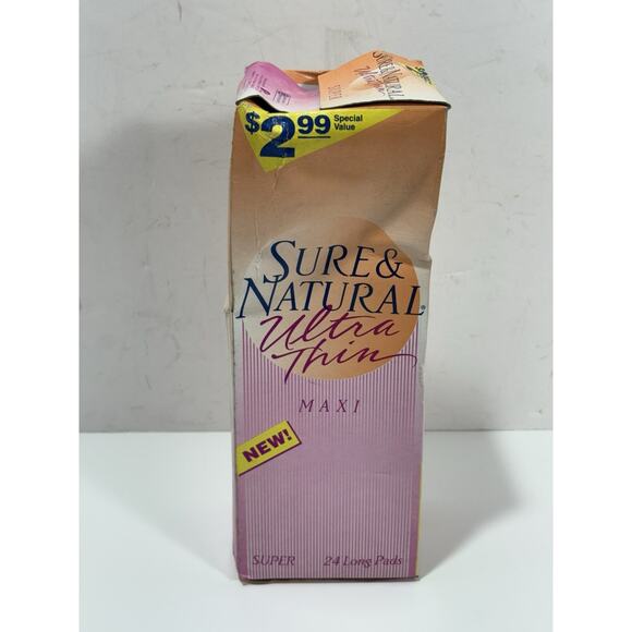 Sure & Natural 1991 24 Ultrathin Maxi Super Long Pad Pads Movie Prop Sealed Box